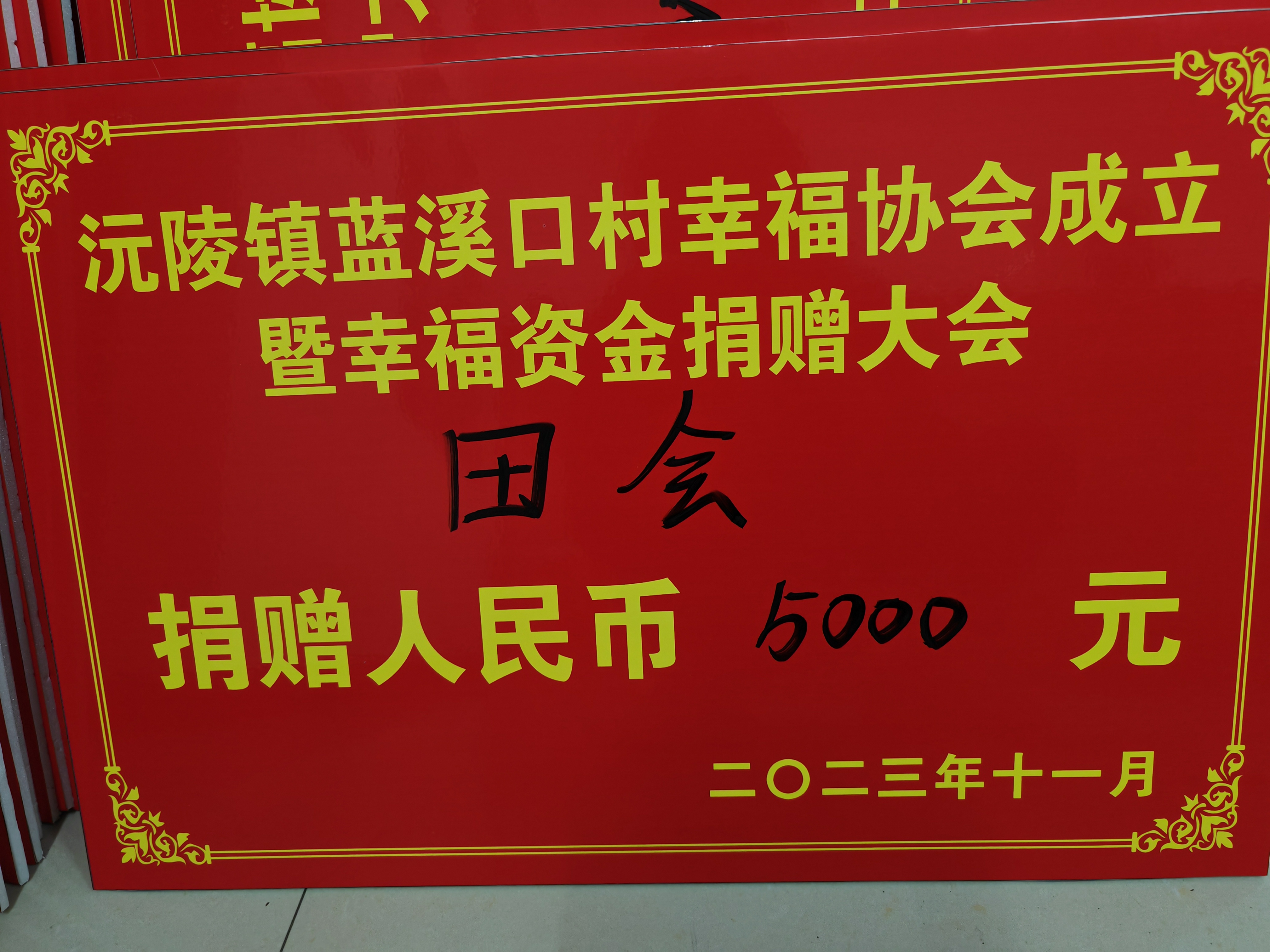 蓝溪口村2023年“幸福协会”捐款积极党员