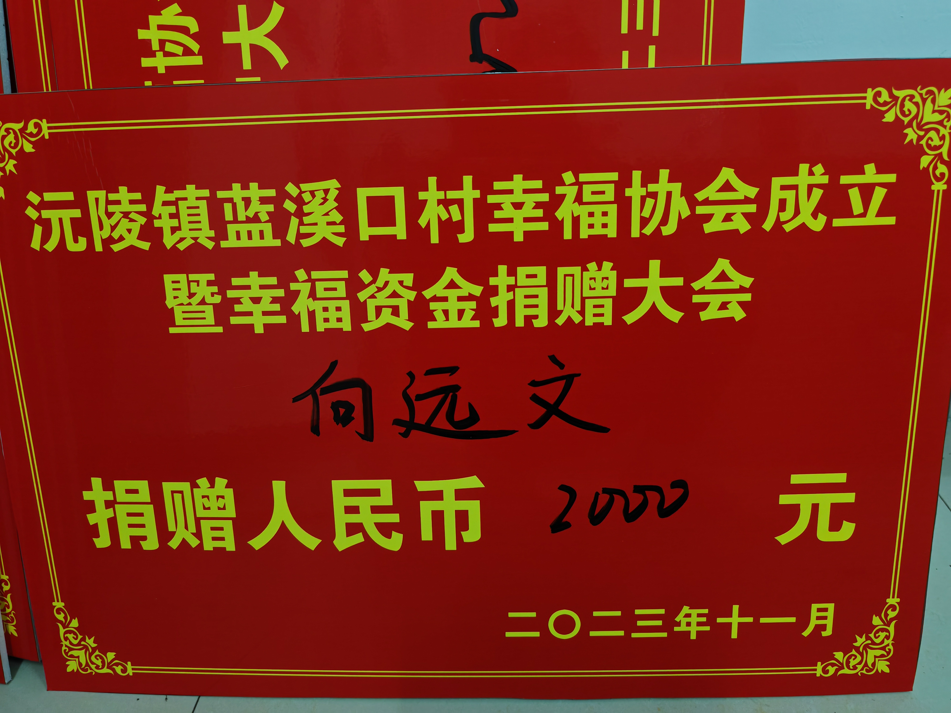 蓝溪口村2023年“幸福协会”捐款积极党员