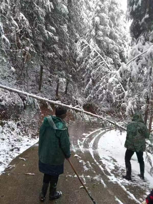 2024年2月雪灾群众自发组织除雪，保障道路通畅，方便他人