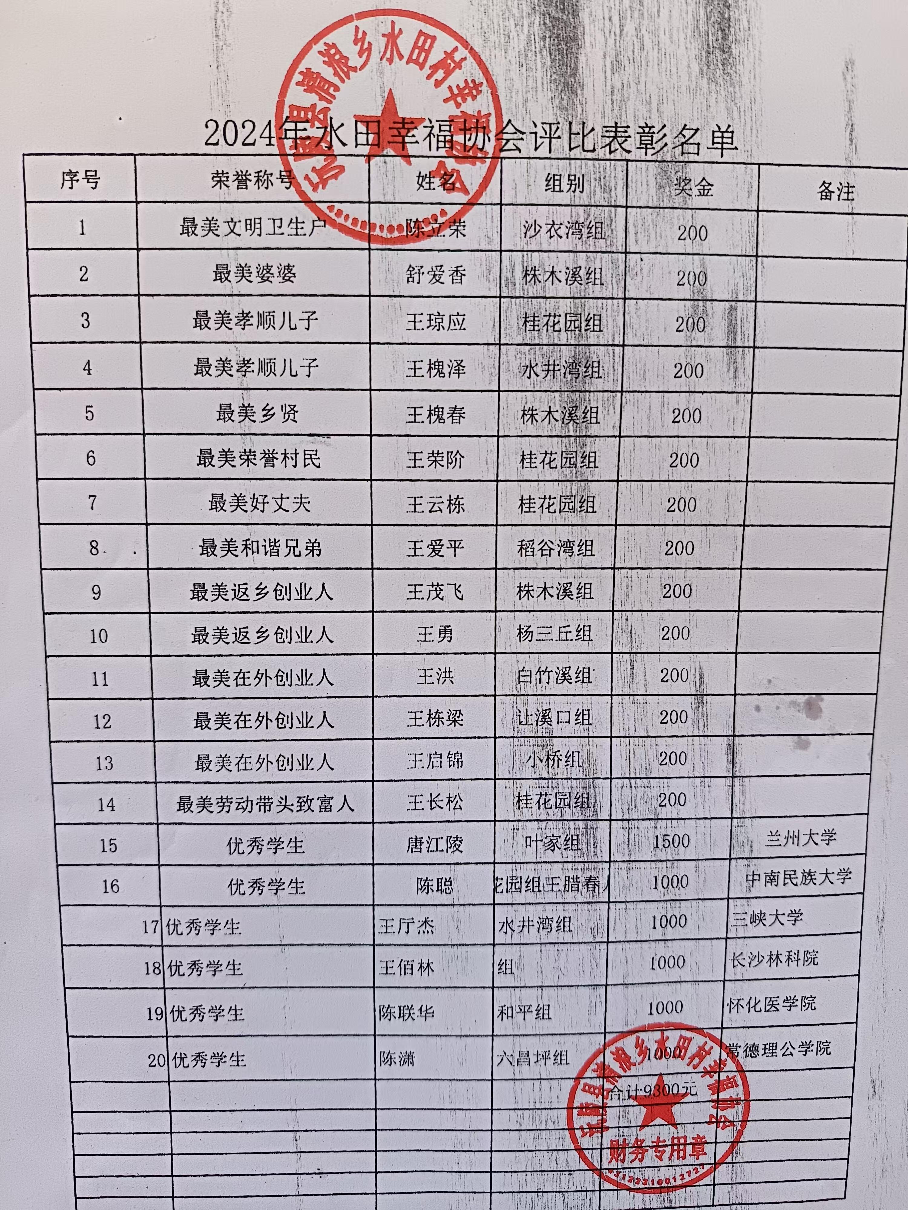 水田村幸福协会表彰大会：弘扬美德，共筑美好乡村